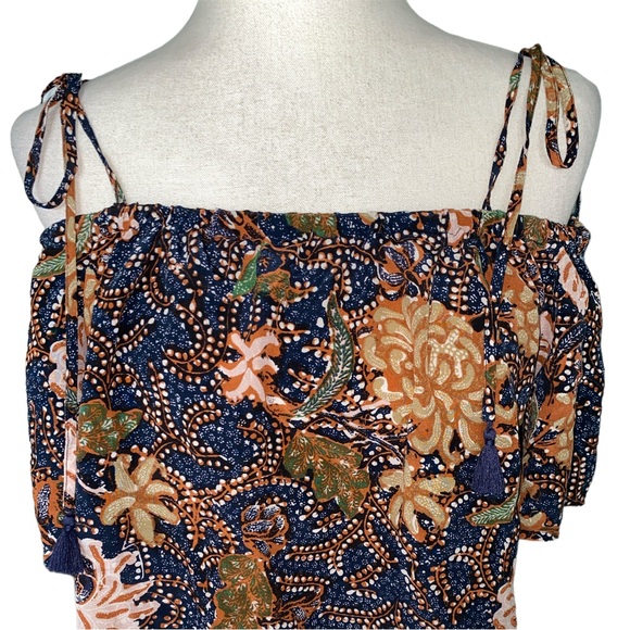 Madewell Silk Cold Shoulder Tie Tassel Straps Sea Floral Crop Top - M - Picture 5 of 15